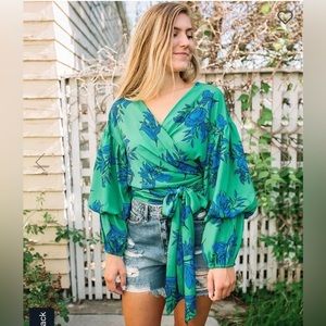 Jealous Tomato Floral Chiffon Wrap Blouse US Women’s Small